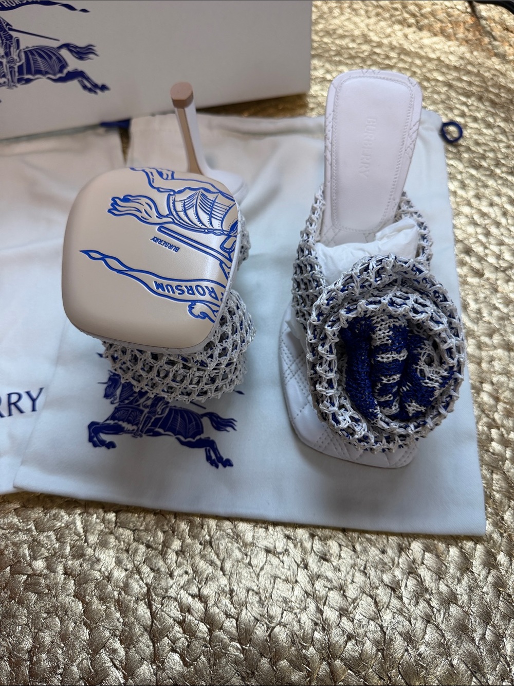Burberry Cream & Blue Crochet Slide Mules - Picture 6 of 7